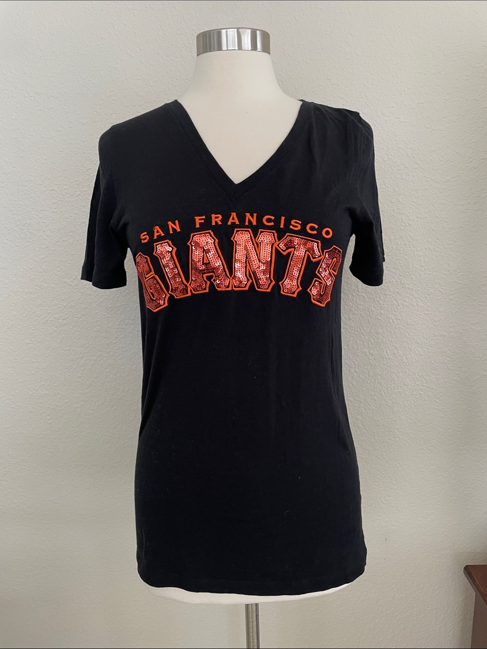 PINK Victoria's Secret Black Tee with Orange Glitter Detail